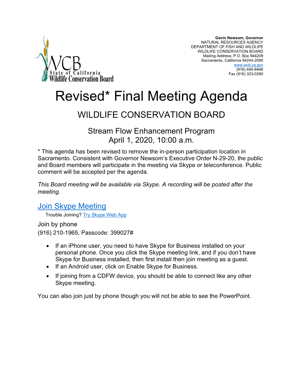 April SFEP Board Meeting Agenda