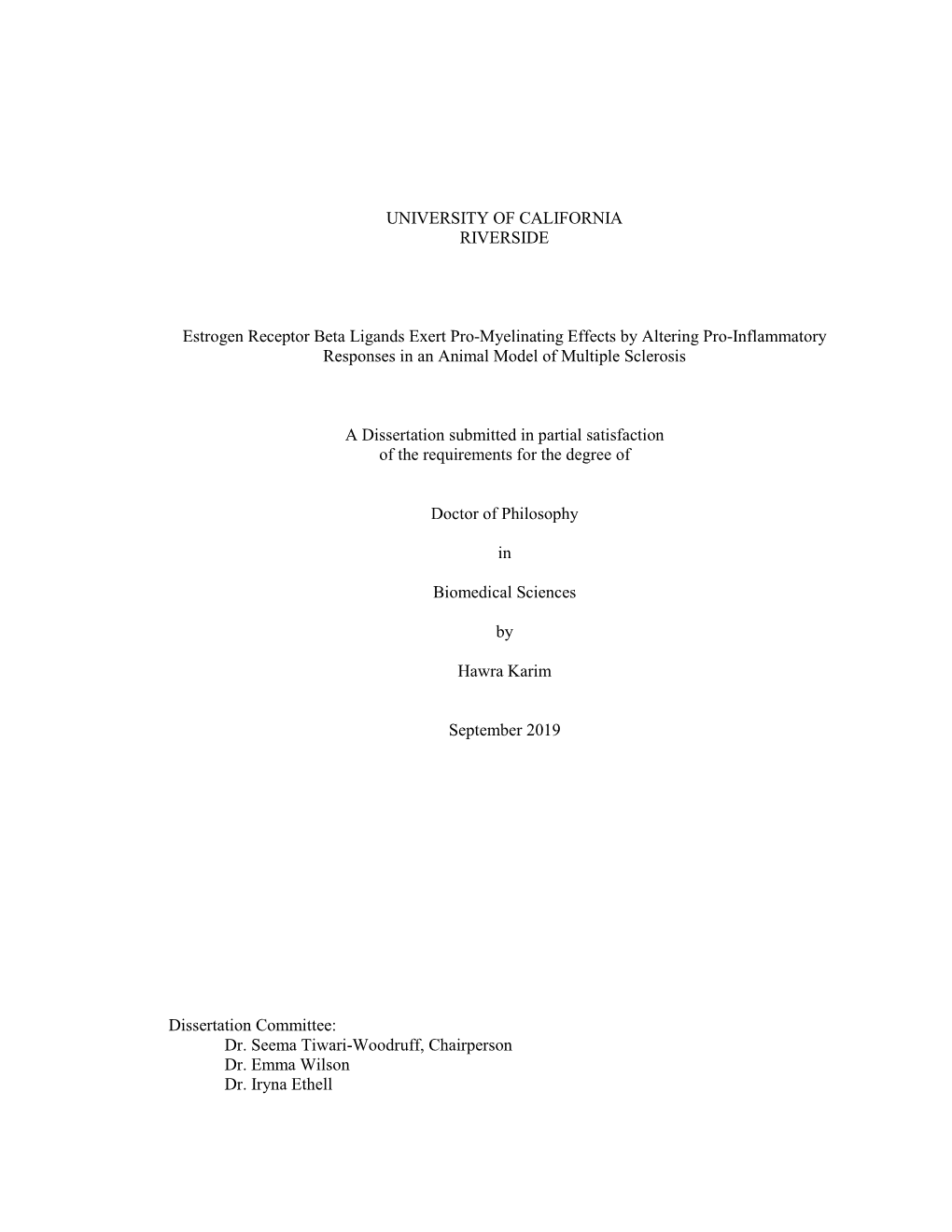 UNIVERSITY of CALIFORNIA RIVERSIDE Estrogen Receptor