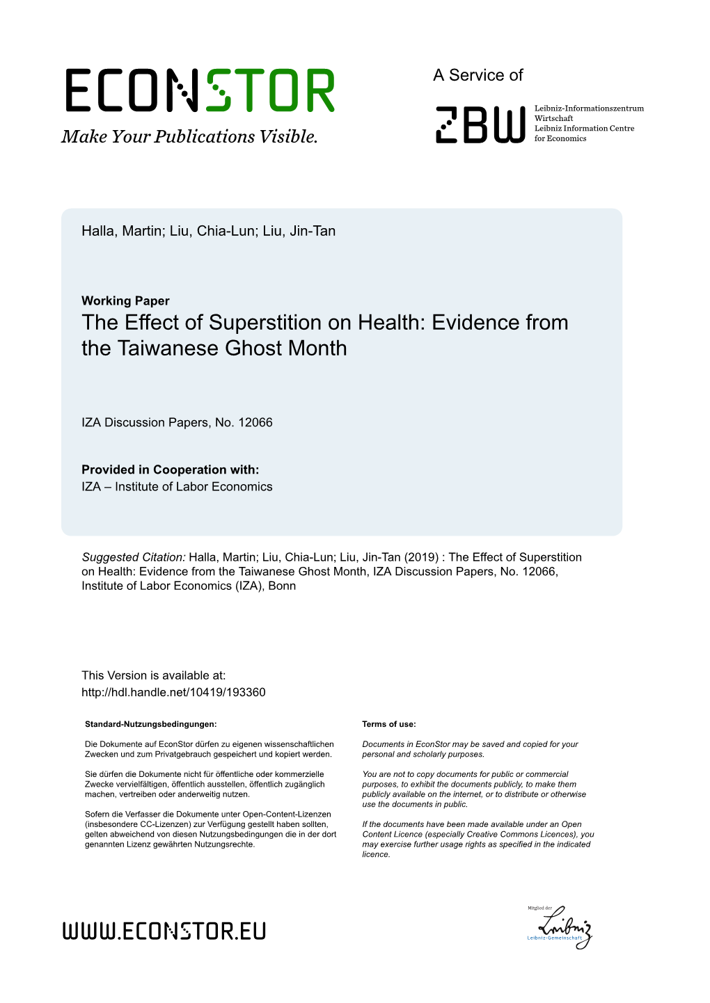 The Effect of Superstition on Health: Evidence from the Taiwanese Ghost Month