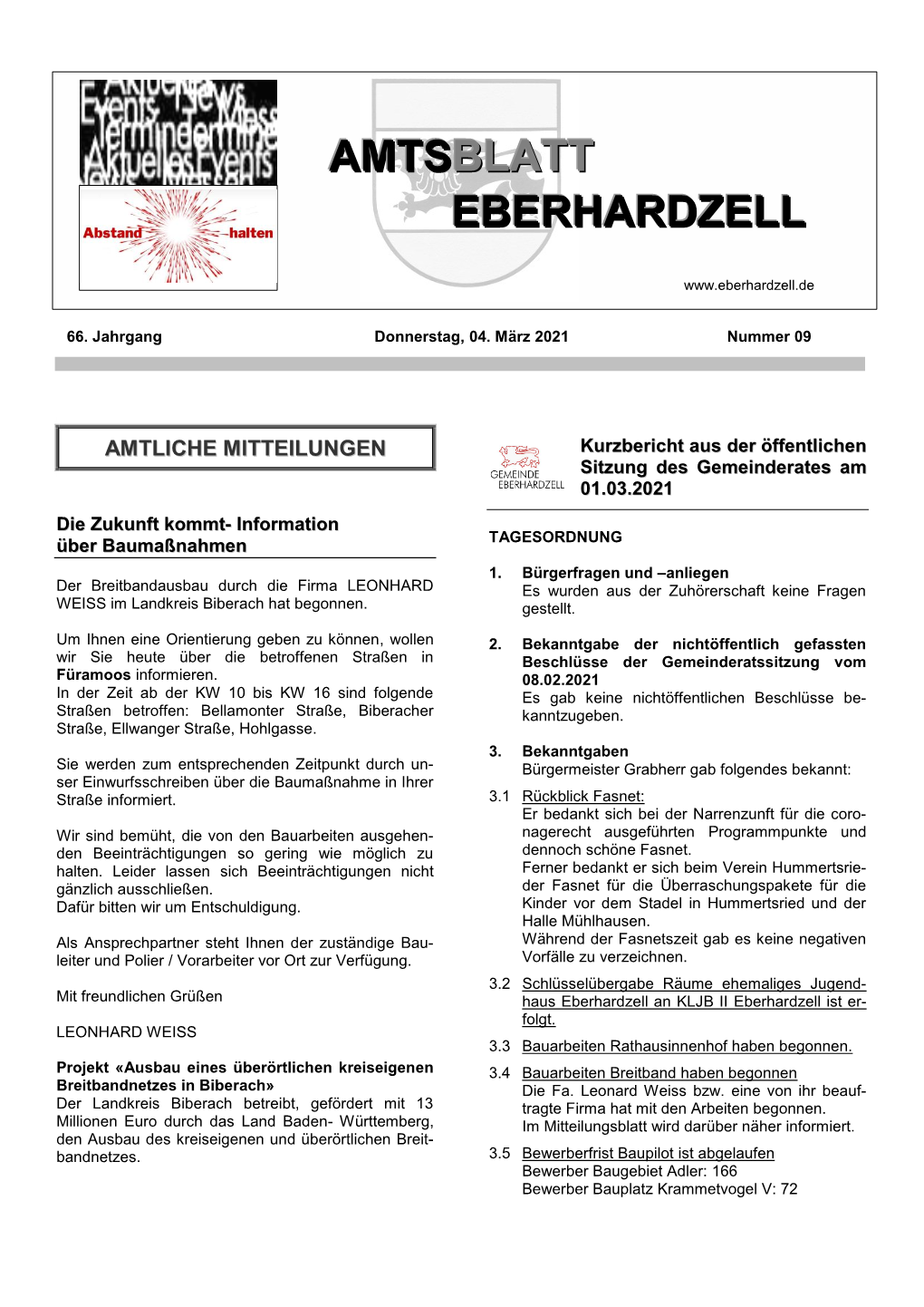 Amtsblatt Nr. 09 Vom 04.03.2021