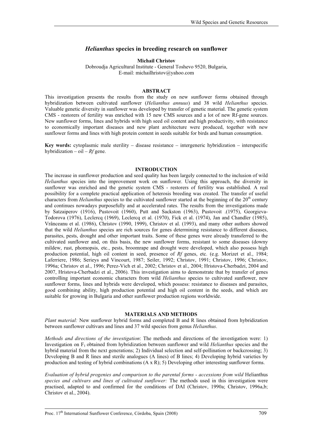 Helianthus Species in Breeding Research on Sunflower