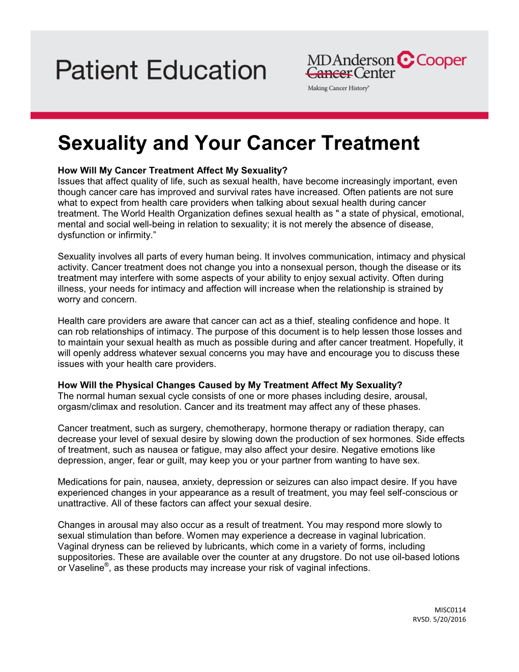 Sexuality and Your Cancer Treatment