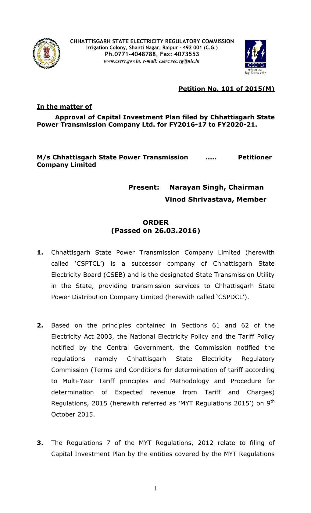 Approved CIP of CSPTCL for the Control