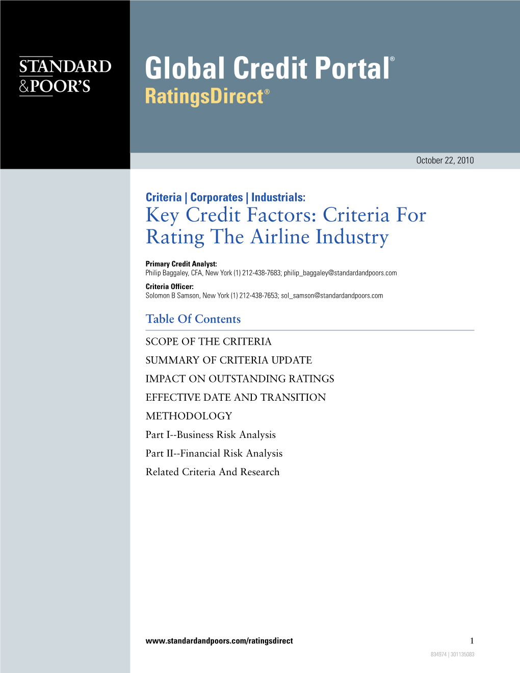 Key Credit Factors: Criteria for Rating the Airline Industry