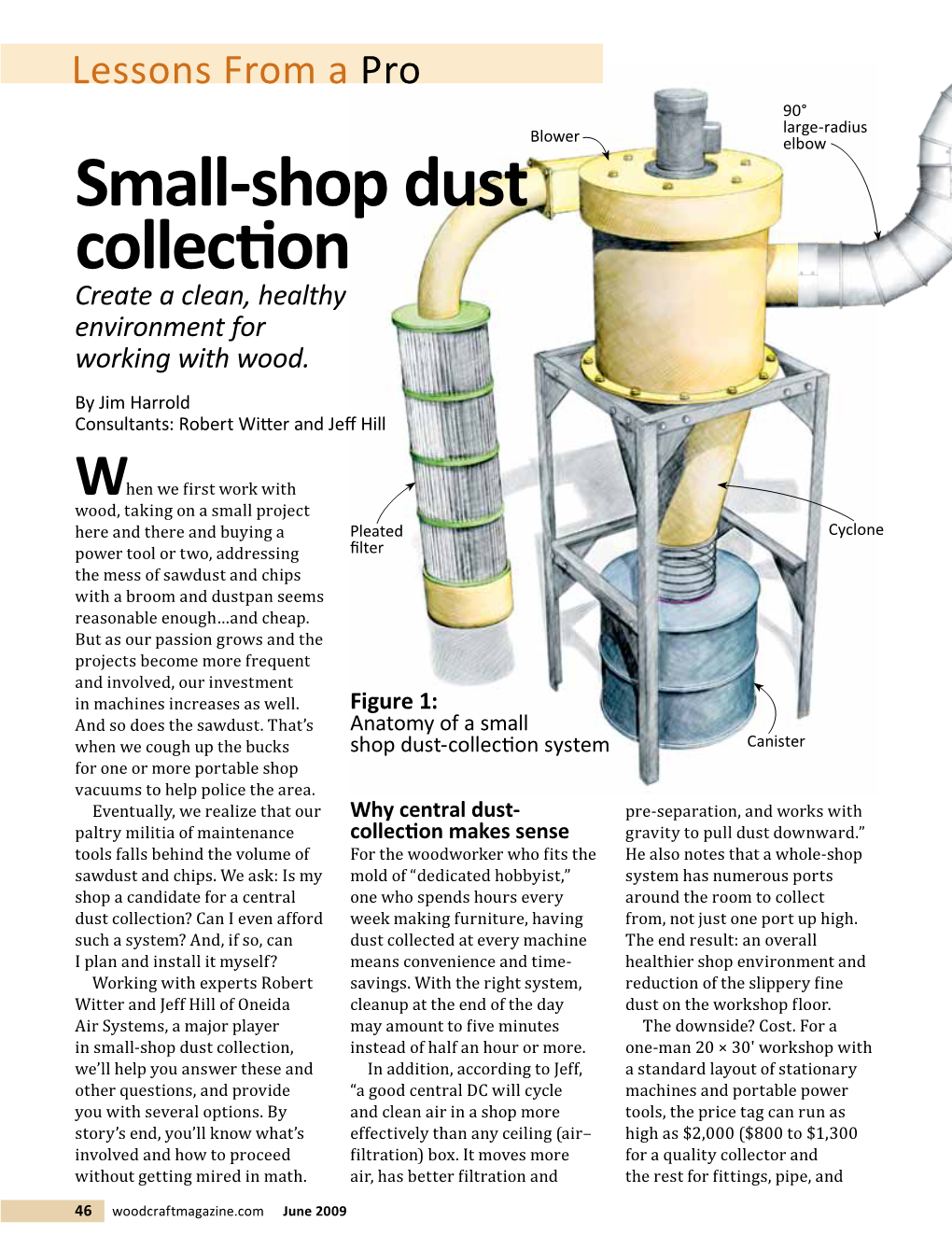 Lessons from a Pro 90° Large-Radius Blower Elbow Small-Shop Dust Collection Create a Clean, Healthy Environment for Working with Wood