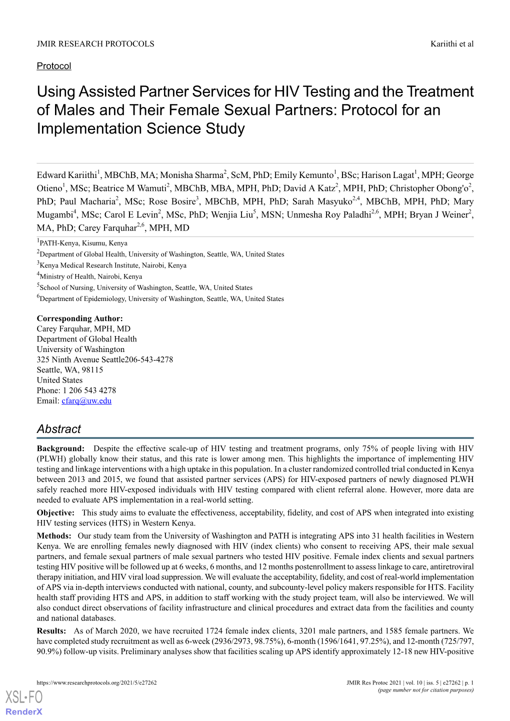 Using Assisted Partner Services for HIV Testing and the Treatment of Males and Their Female Sexual Partners: Protocol for an Implementation Science Study