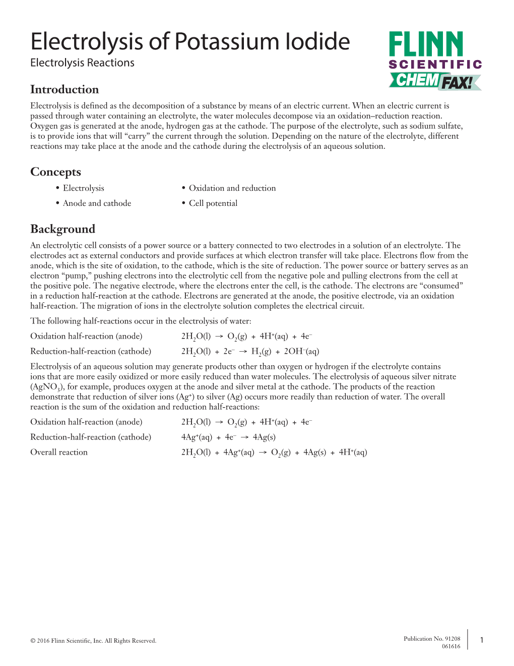 Electrolysis of Potassium Iodide Electrolysis Reactions SCIENTIFIC