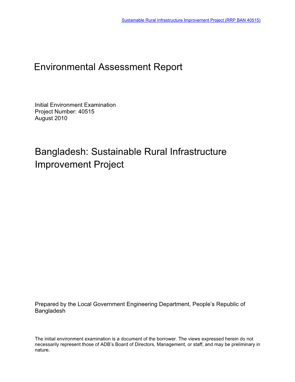 IEE: Bangladesh: Sustainable Rural