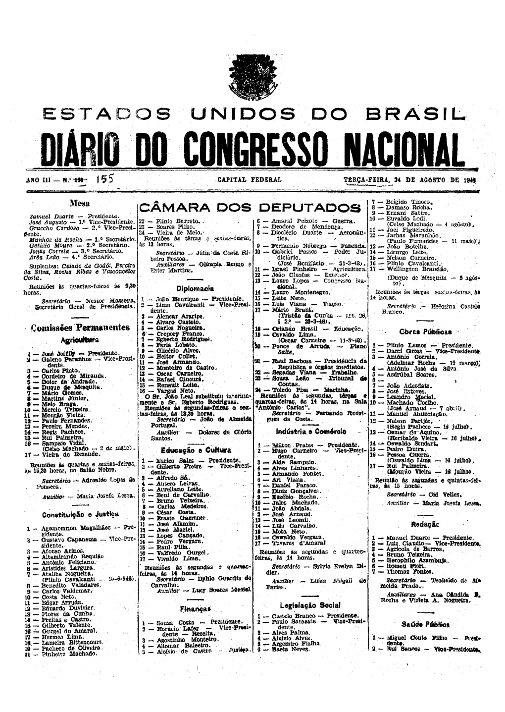 DO CONGRESSO NACIONAL • .11'0 Ill- N,O"~ 11$5 CAPITAL FEDERAL Ttrça-FEIRA, 24 DE AGOSTO DE 194' -",-""~""~ Oh· •