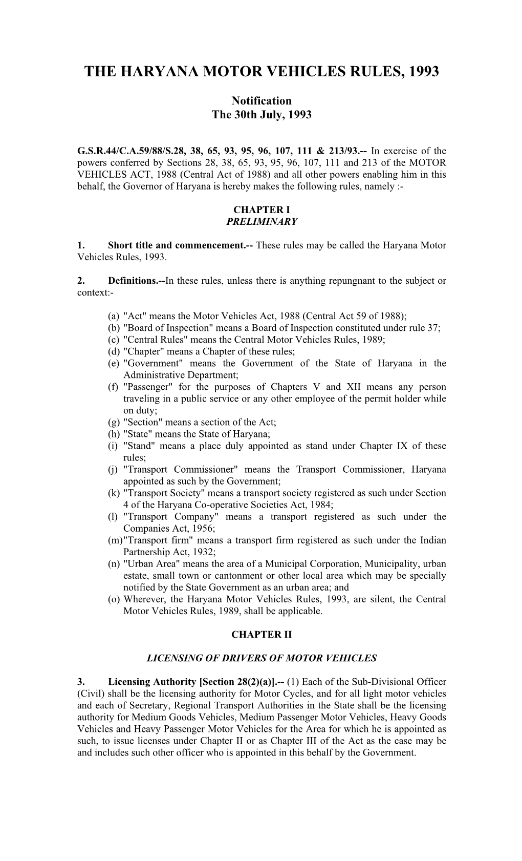 The Haryana Motor Vehicles Rules, 1993