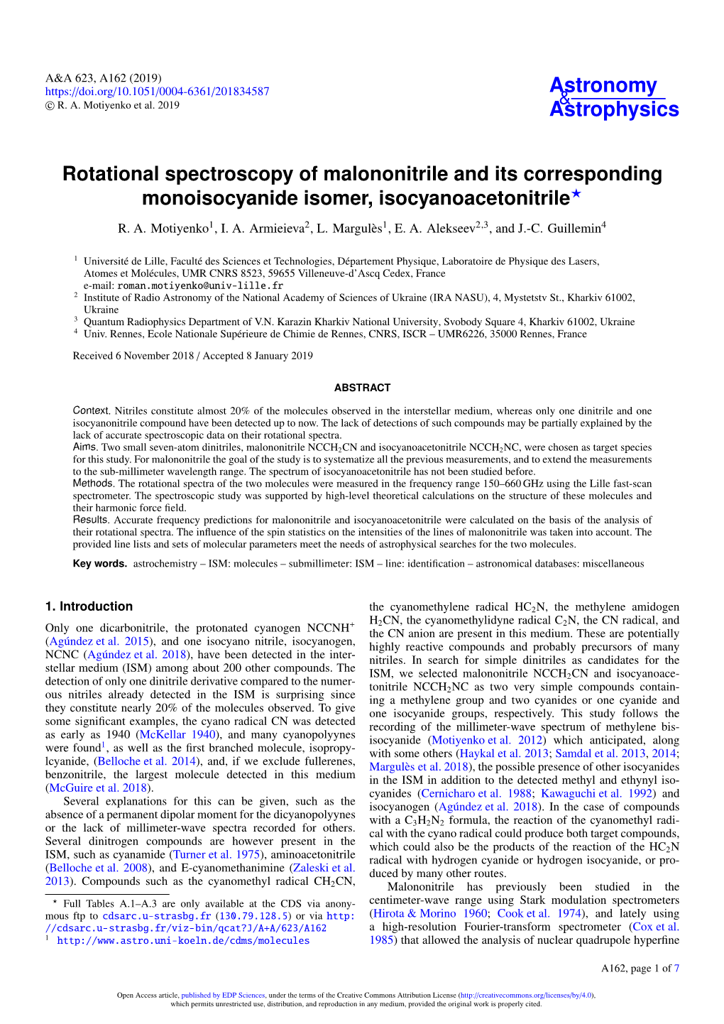 Rotational Spectroscopy of Malononitrile and Its Corresponding Monoisocyanide Isomer, Isocyanoacetonitrile? R