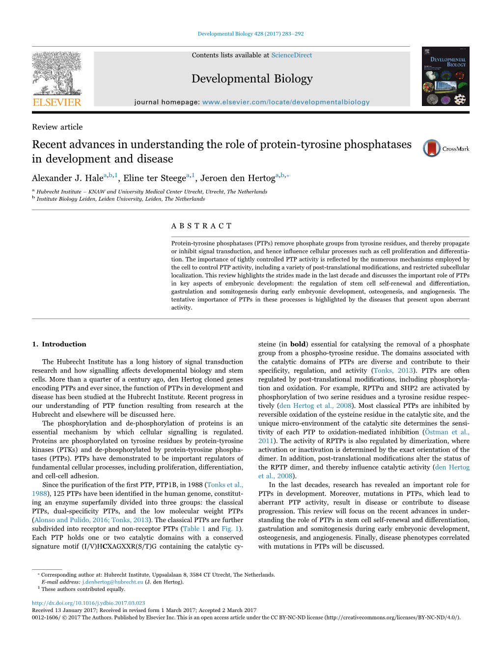 Recent Advances in Understanding the Role of Protein-Tyrosine Phosphatases in Development and Disease