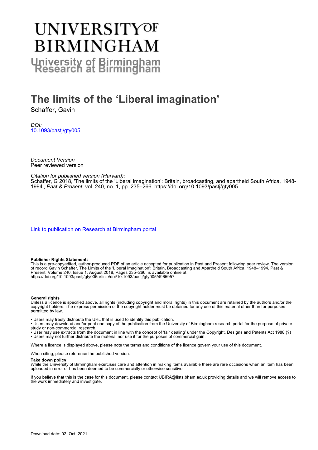 University of Birmingham the Limits Of