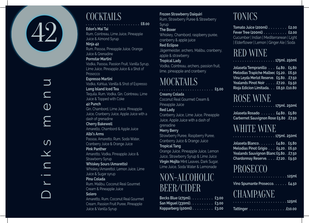 Drinks Menu Amaretto, Rum, Coconut Real Gourmet Becks Blue (275Ml)