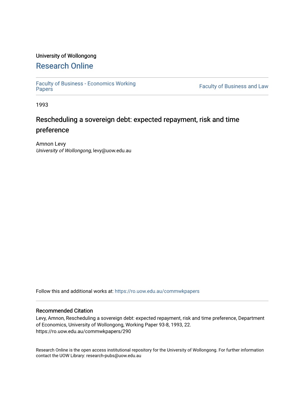 Rescheduling a Sovereign Debt: Expected Repayment, Risk and Time Preference