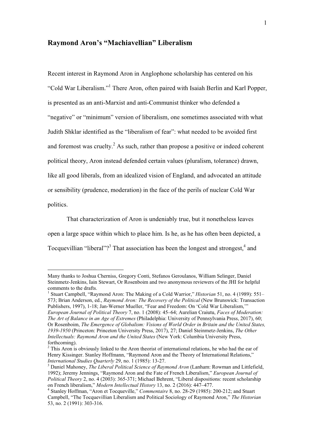 Raymond Aron's Introduction À La Philosophie De L'histoire,” European Review of History: Revue Européenne D'histoire 16, No