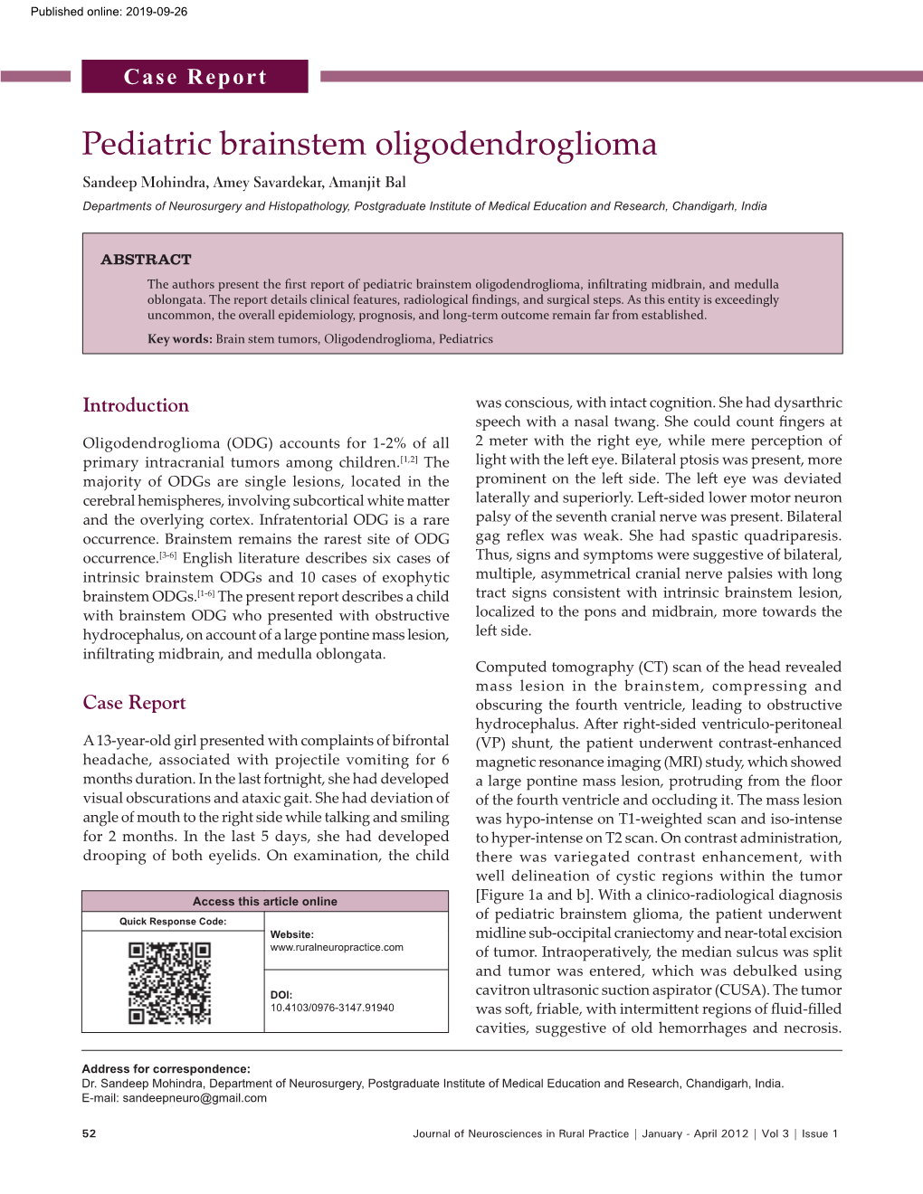 Pediatric Brainstem Oligodendroglioma