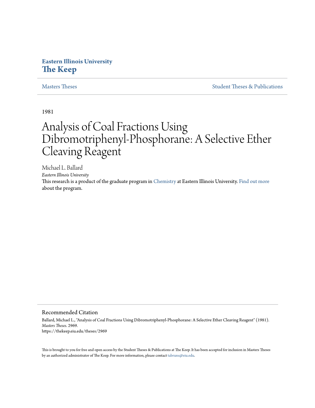 Analysis of Coal Fractions Using Dibromotriphenyl-Phosphorane: a Selective Ether Cleaving Reagent Michael L