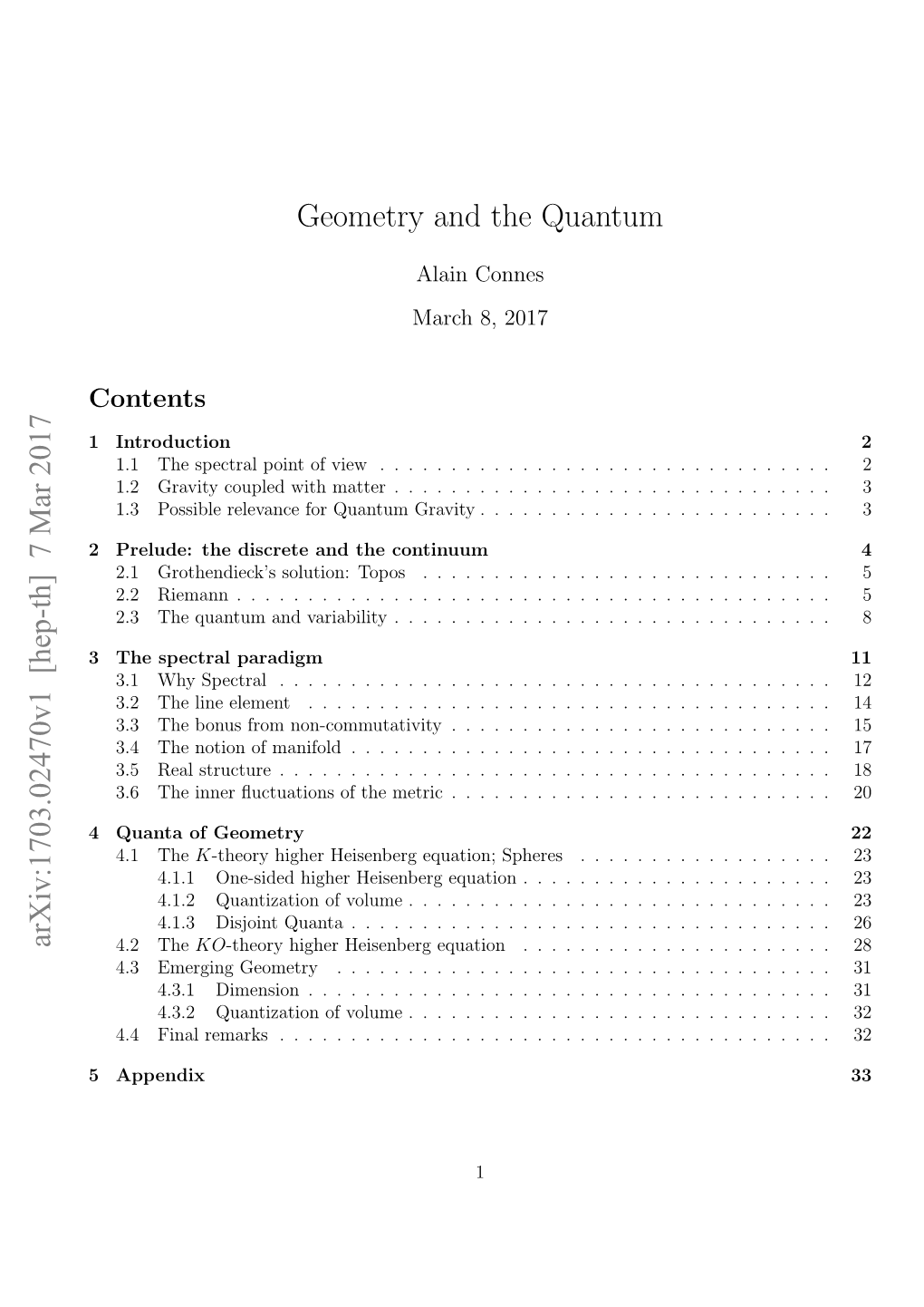 Geometry and the Quantum Arxiv:1703.02470V1 [Hep-Th] 7 Mar 2017