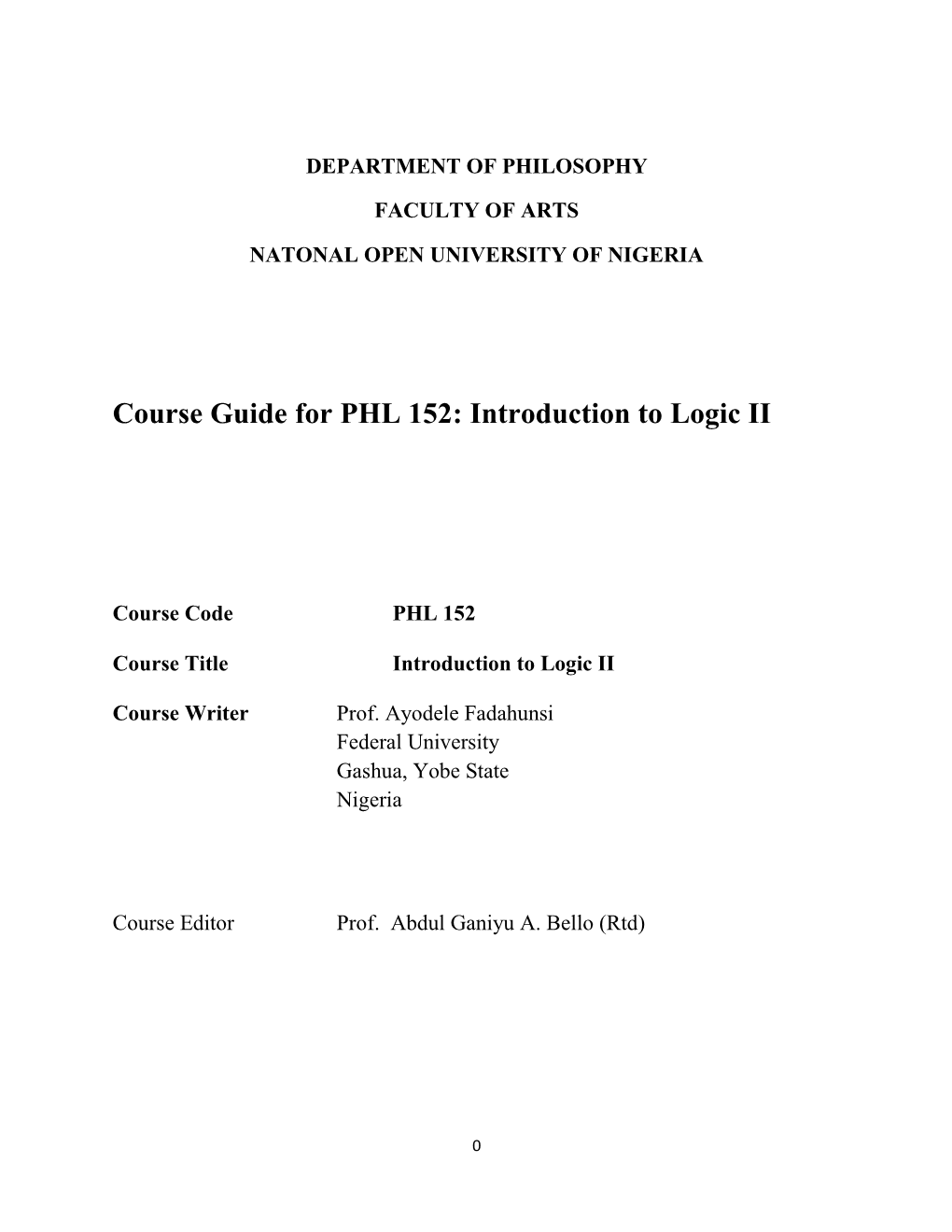 Course Guide for PHL 152: Introduction to Logic II