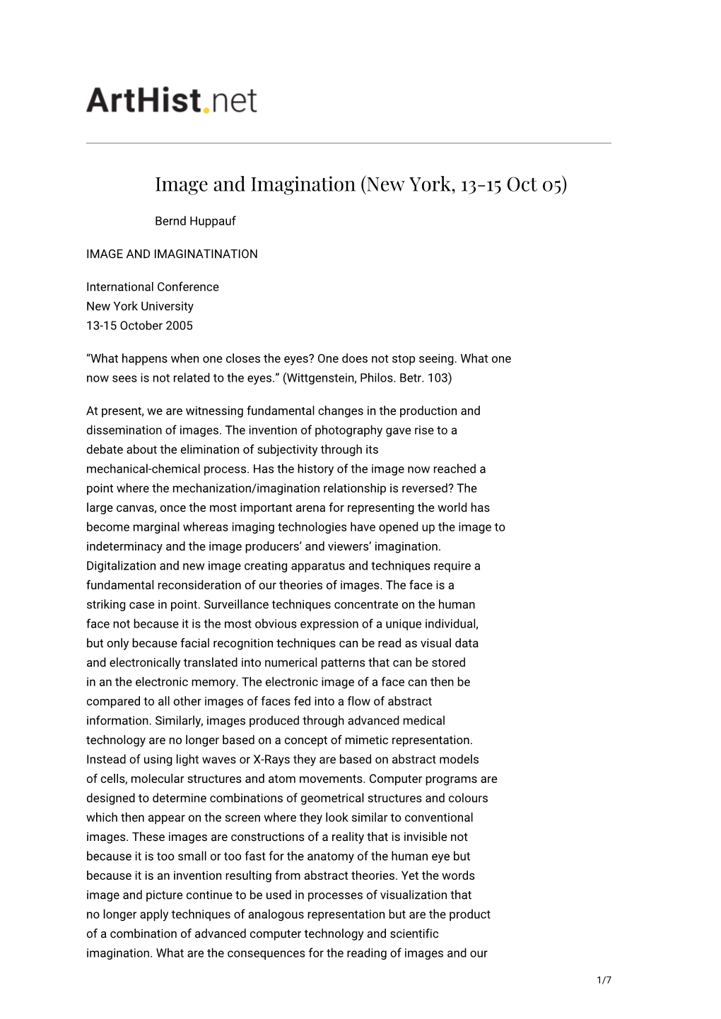 Image and Imagination (New York, 13-15 Oct 05)