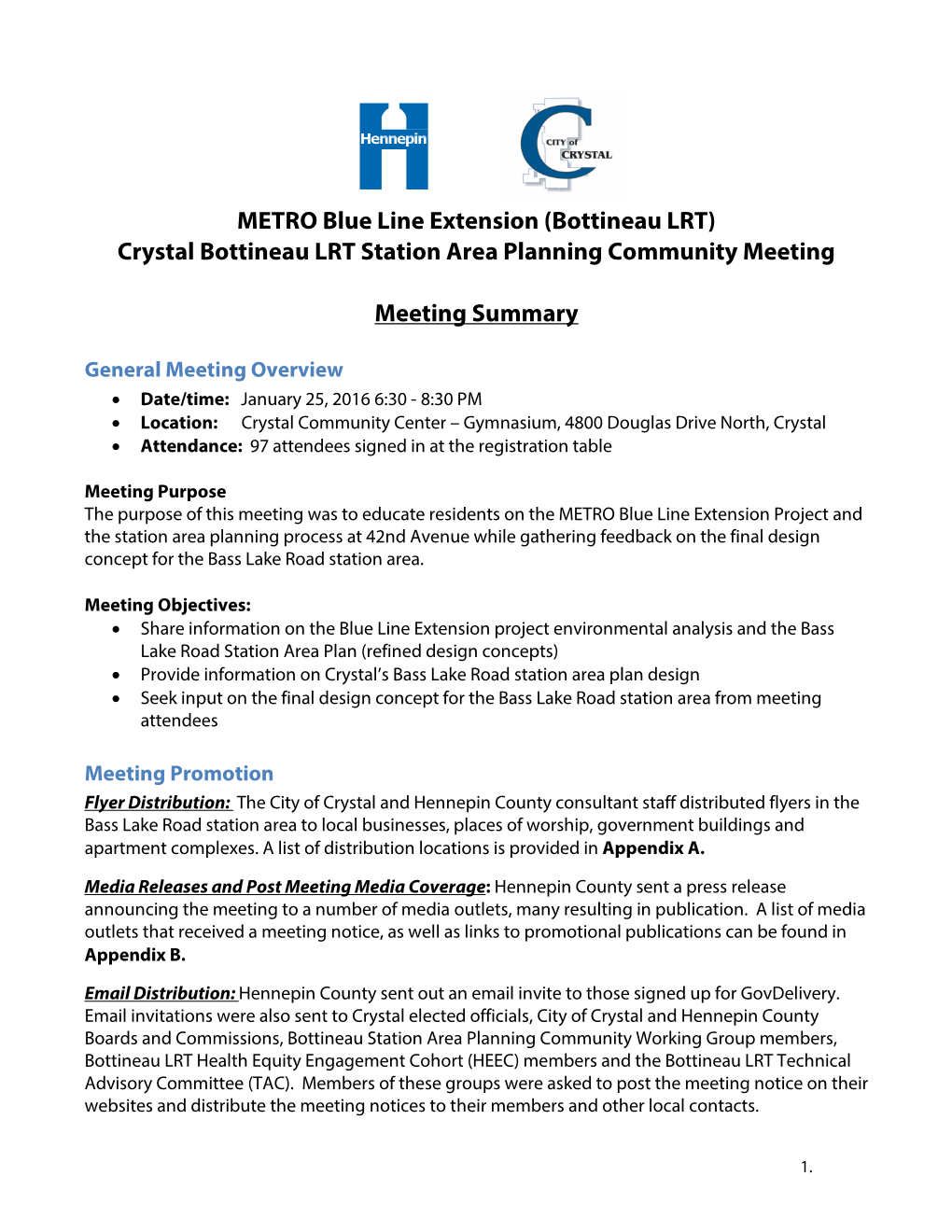 Crystal Bottineau LRT Station Area Planning Community Meeting