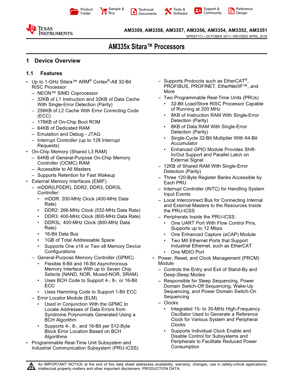 Am335x Sitara Processors Datasheet (Rev. J)