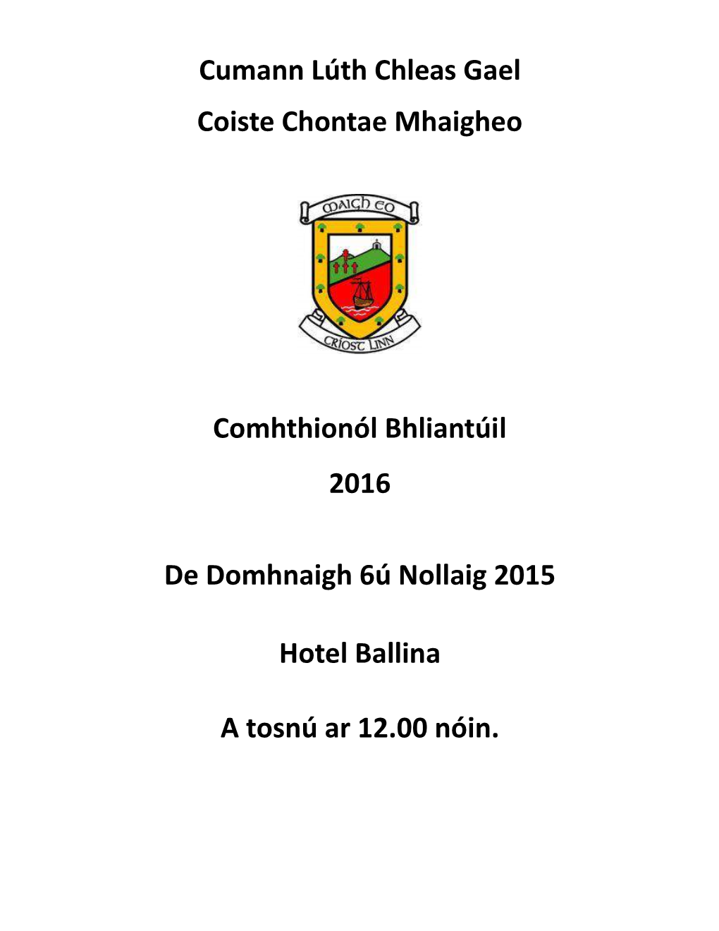 Bord Na Nog Secretary's Report 2012