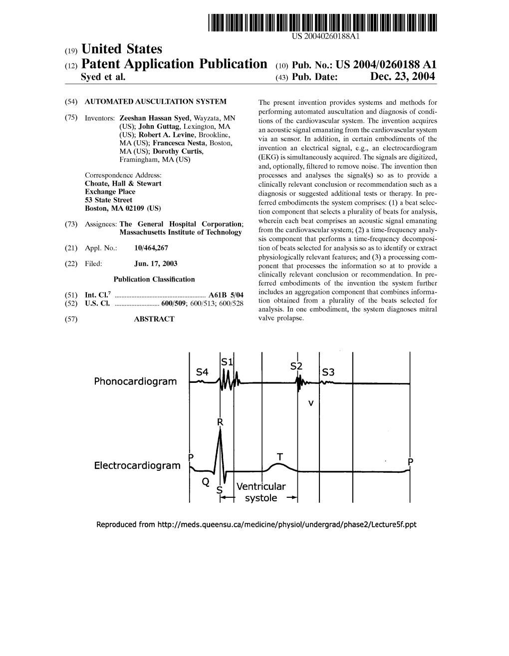 (12) Patent Application Publication (10) Pub. No.: US 2004/0260188A1 Syed Et Al