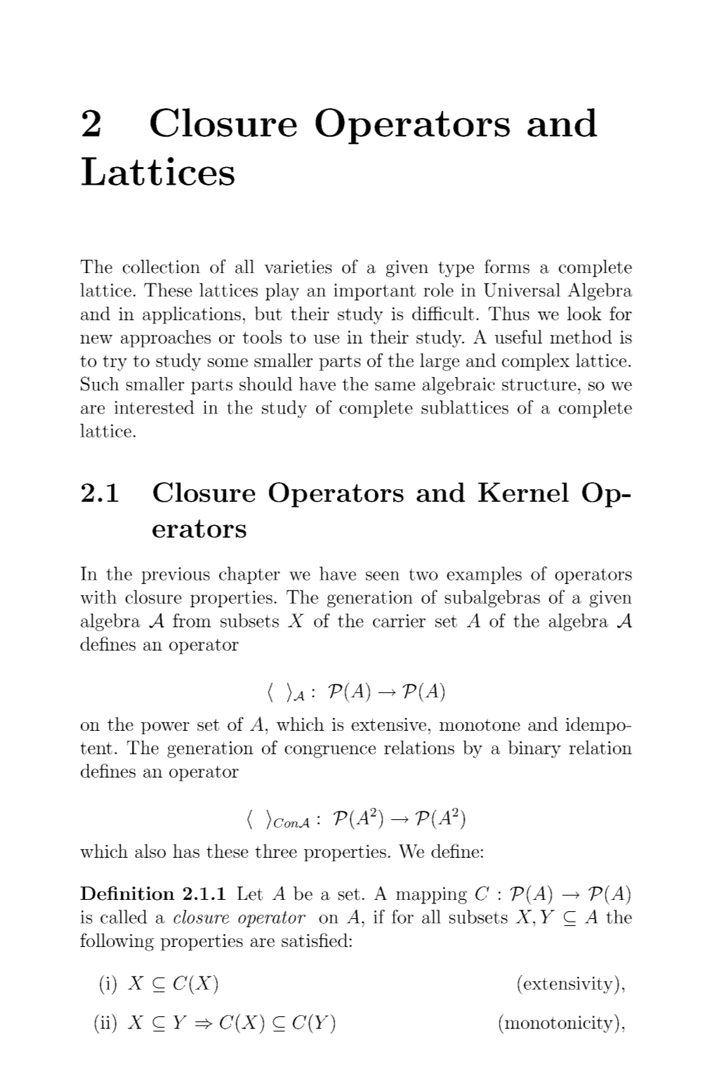 2 Closure Operators and Lattices