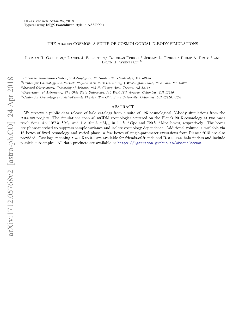 Arxiv:1712.05768V2 [Astro-Ph.CO] 24 Apr 2018 2 Garrison Et Al