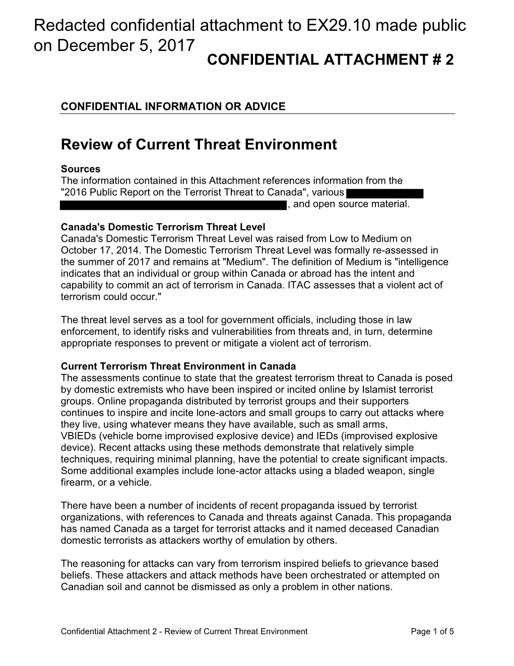 Redacted Confidential Attachment to EX29.10 Made Public on December 5, 2017 CONFIDENTIAL ATTACHMENT # 2