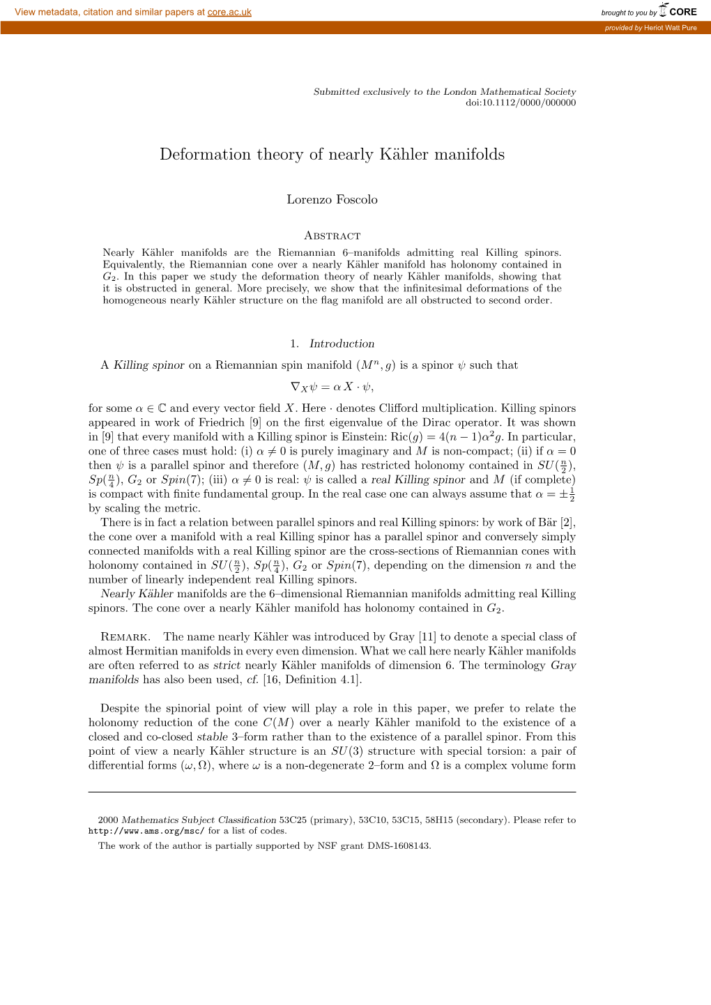 Deformation Theory of Nearly Kähler Manifolds