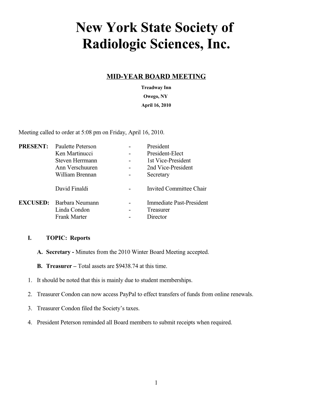 Winter Board Meeting Minutes