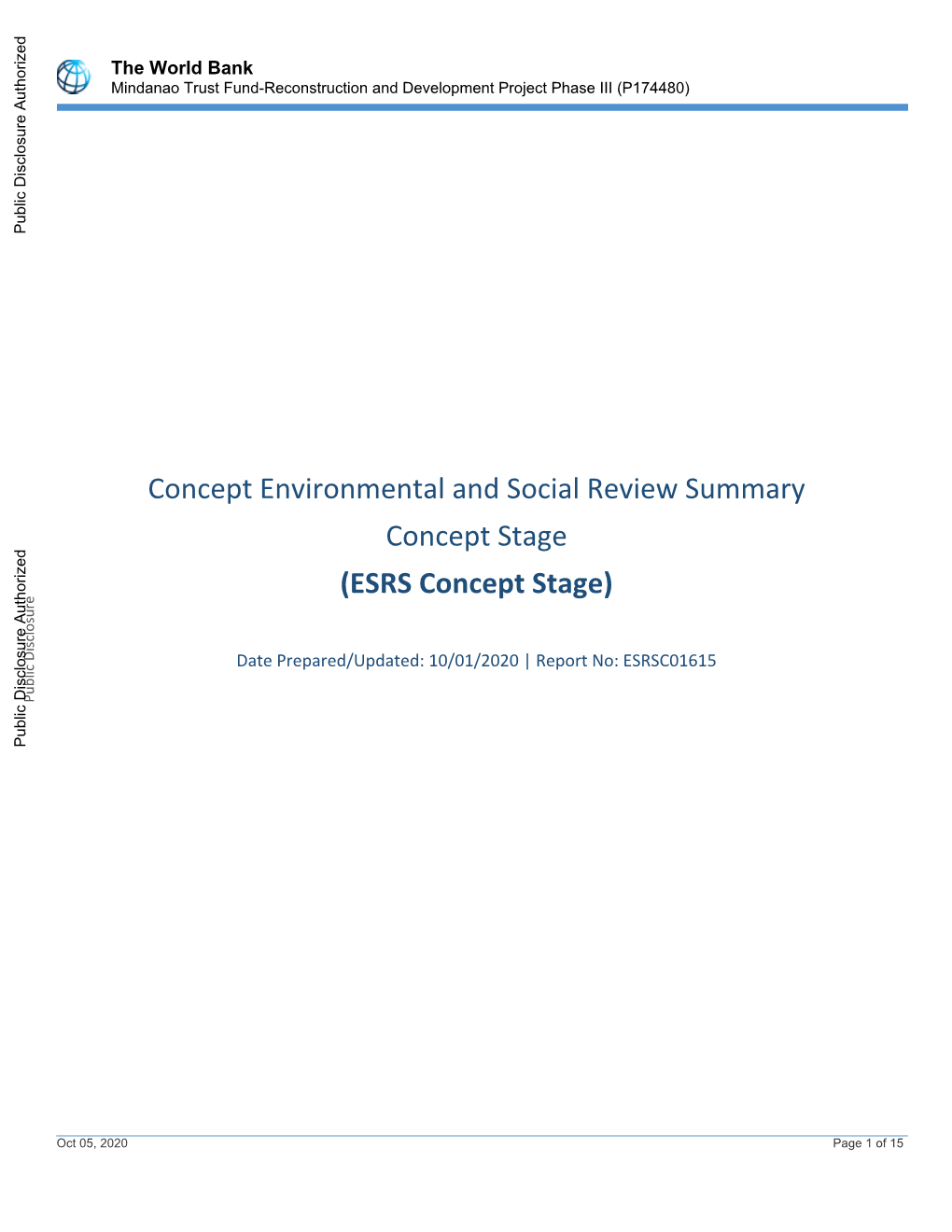 Concept Environmental and Social Review Summary Concept Stage (ESRS Concept Stage)