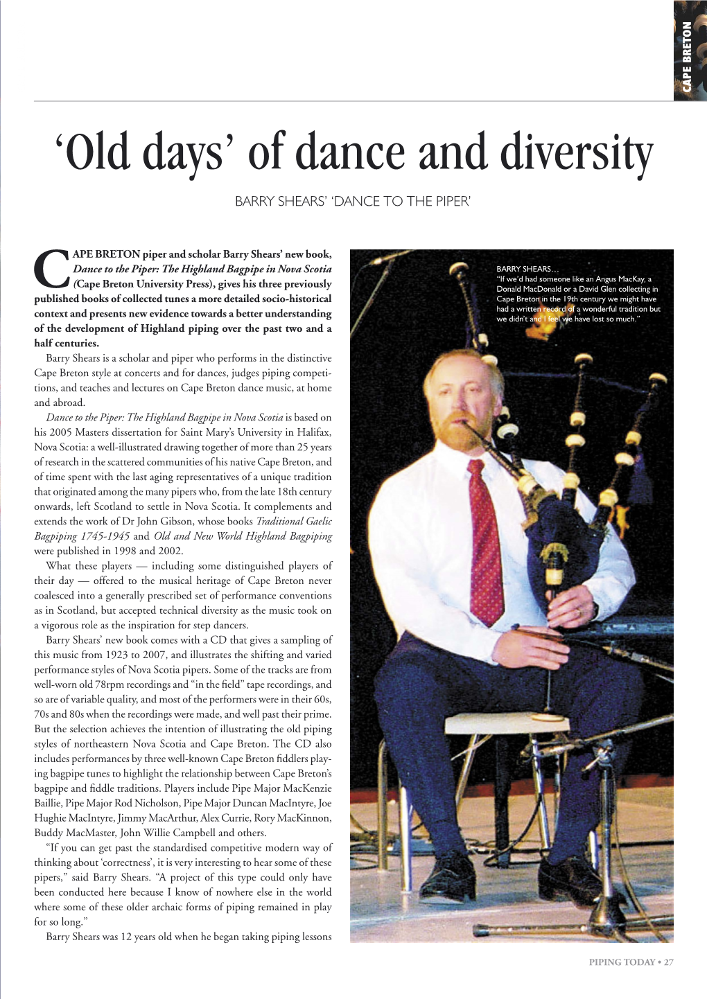 Of Dance and Diversity BARRY SHEARS’ ‘DANCE to the PIPER’