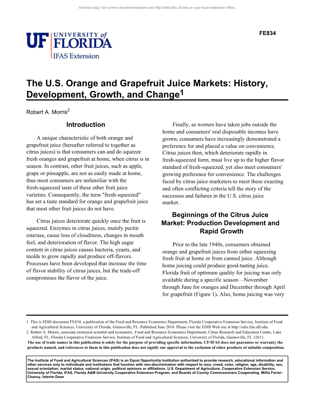 The US Orange and Grapefruit Juice Markets