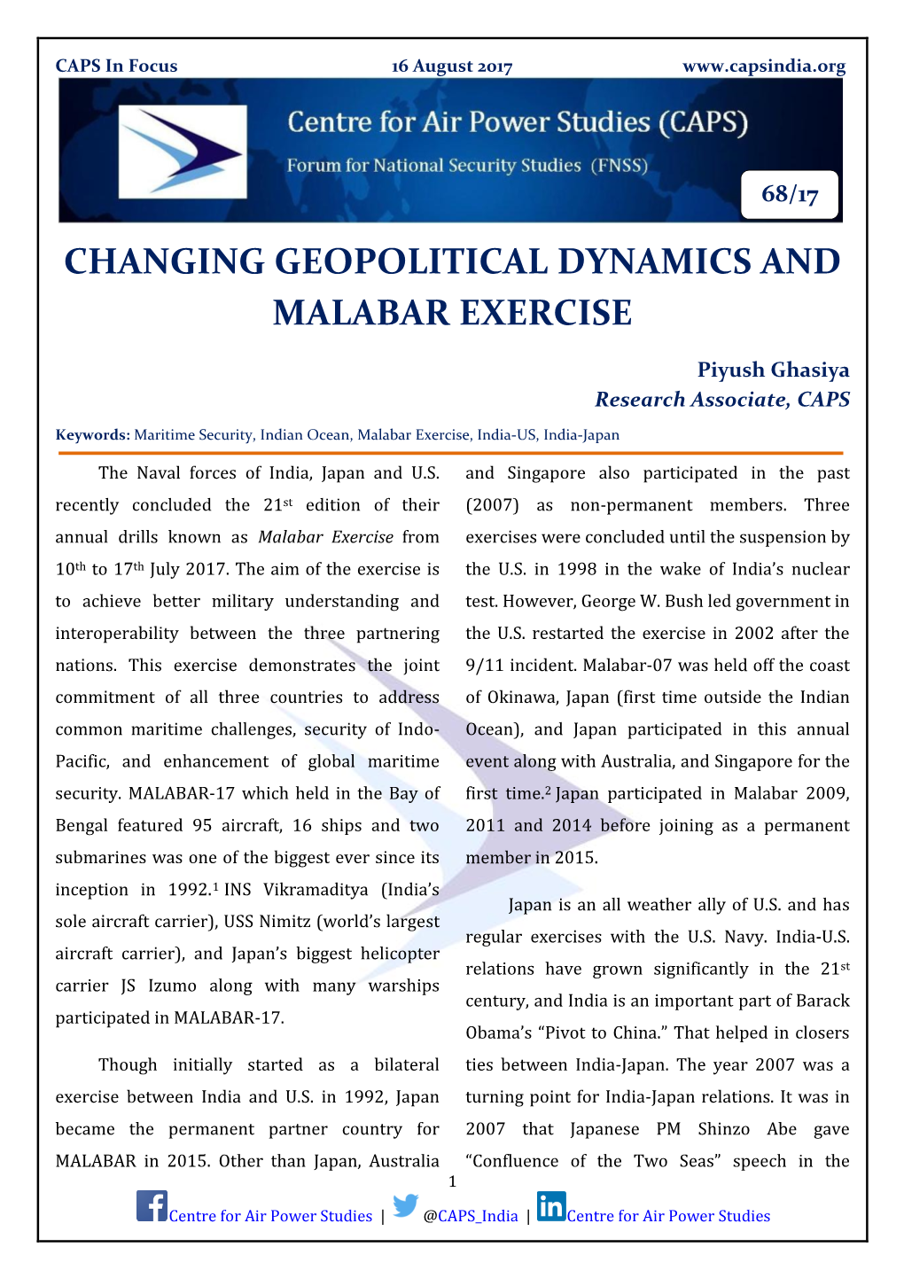 Changing Geopolitical Dynamics and Malabar Exercise