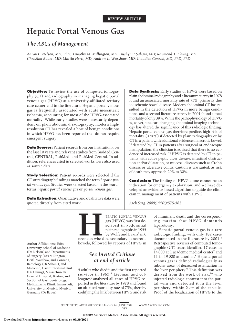 Hepatic Portal Venous Gas: the Abcs of Management