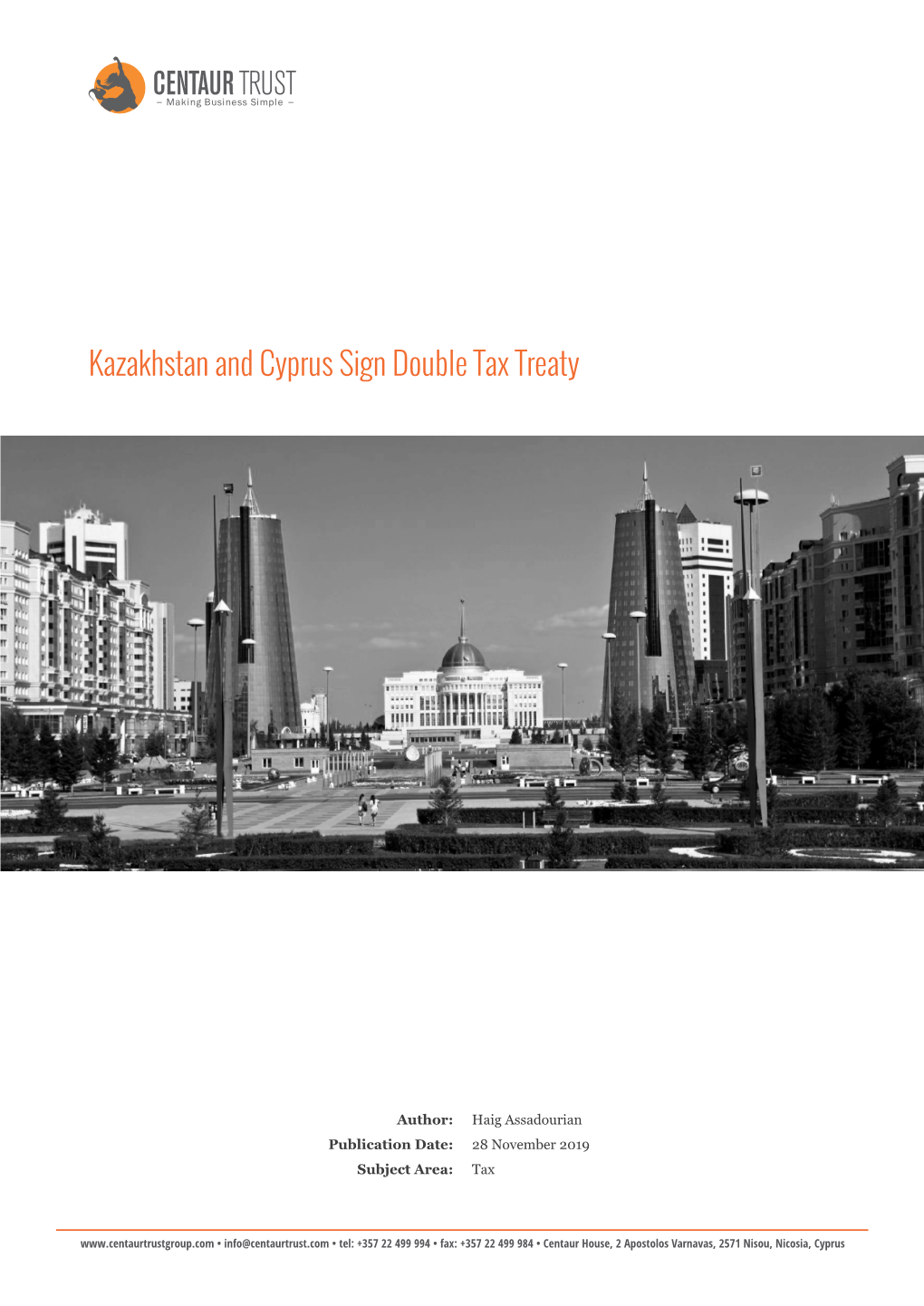 Kazakhstan and Cyprus Sign Double Tax Treaty