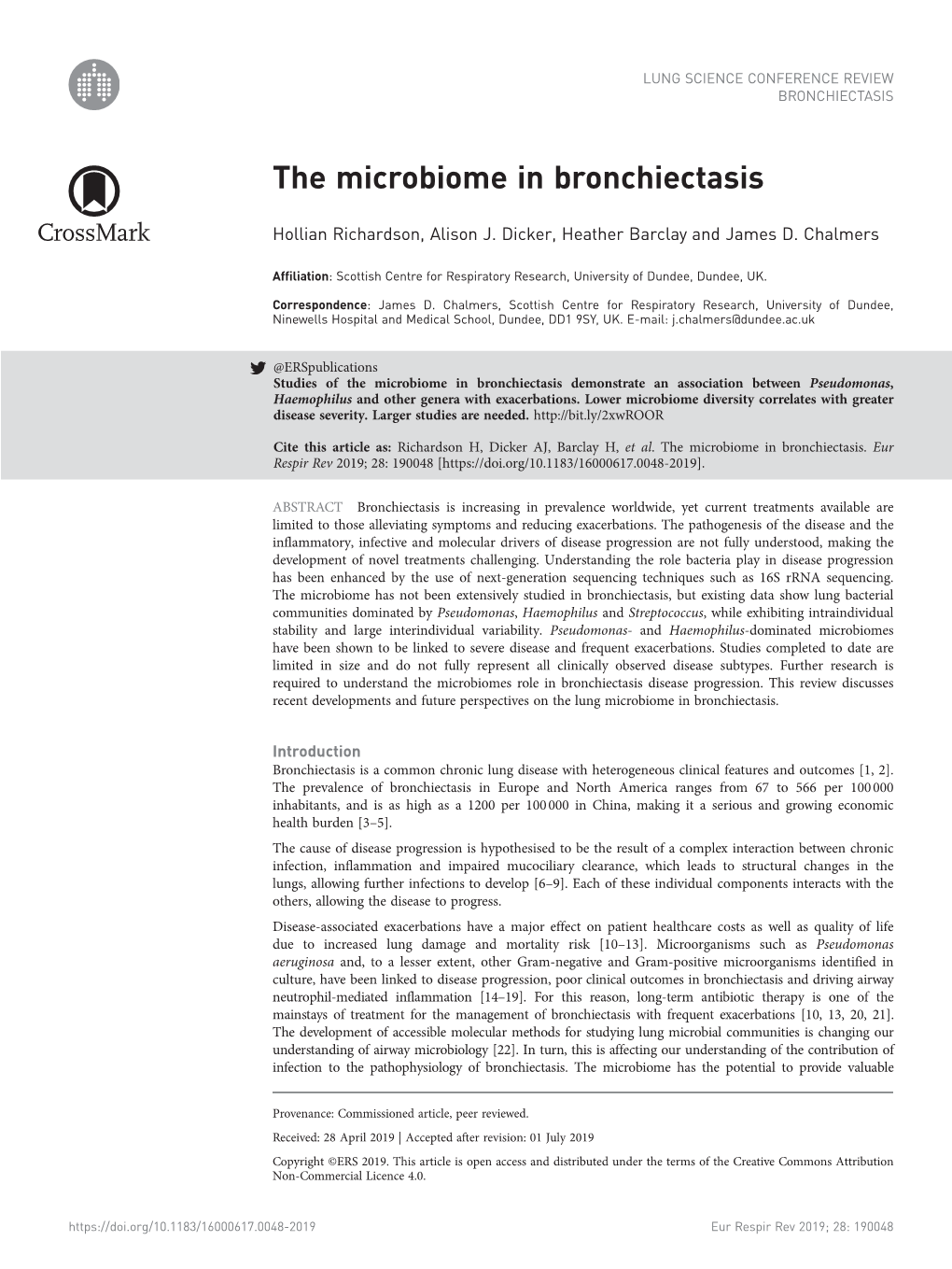 The Microbiome in Bronchiectasis