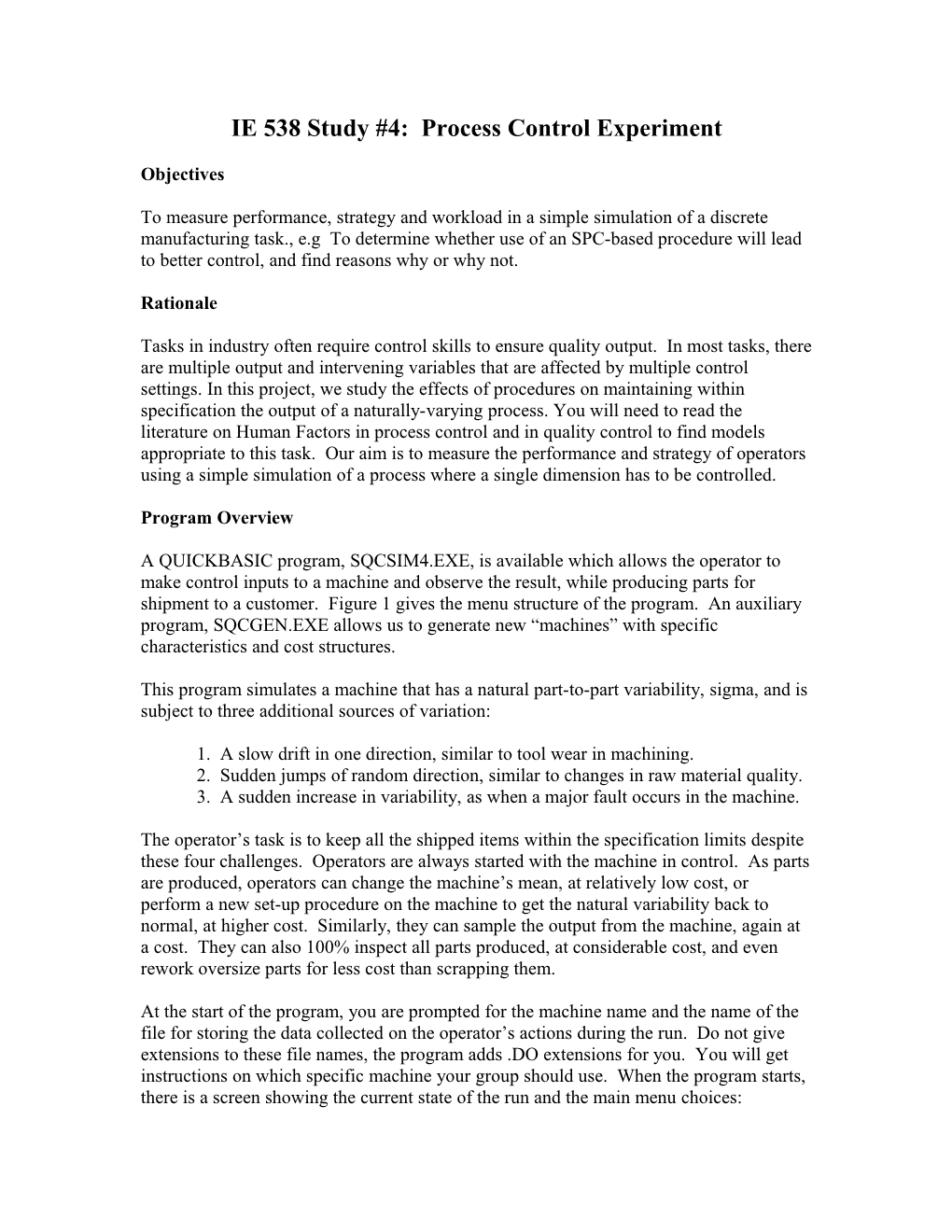 IE 538 Study #4: Process Control Experiment