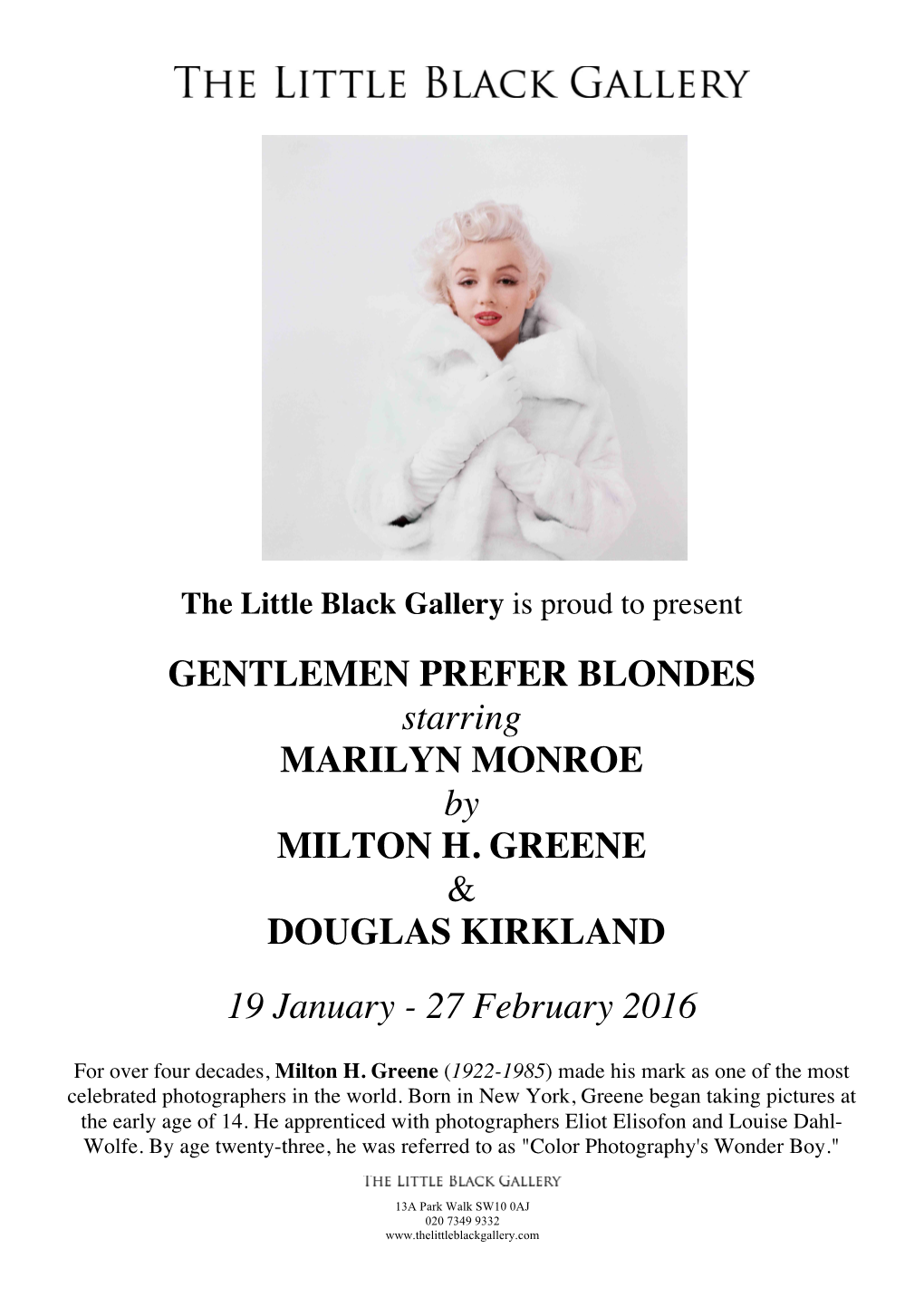 GENTLEMEN PREFER BLONDES Starring MARILYN MONROE by MILTON H. GREENE & DOUGLAS KIRKLAND 19 January
