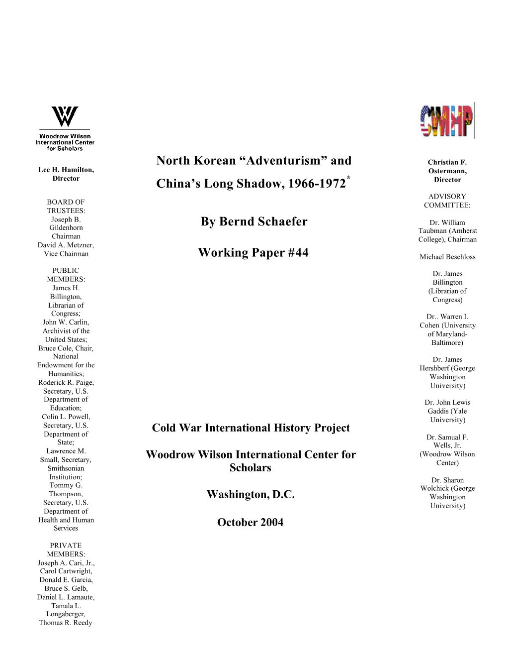 North Korean “Adventurism” and Christian F