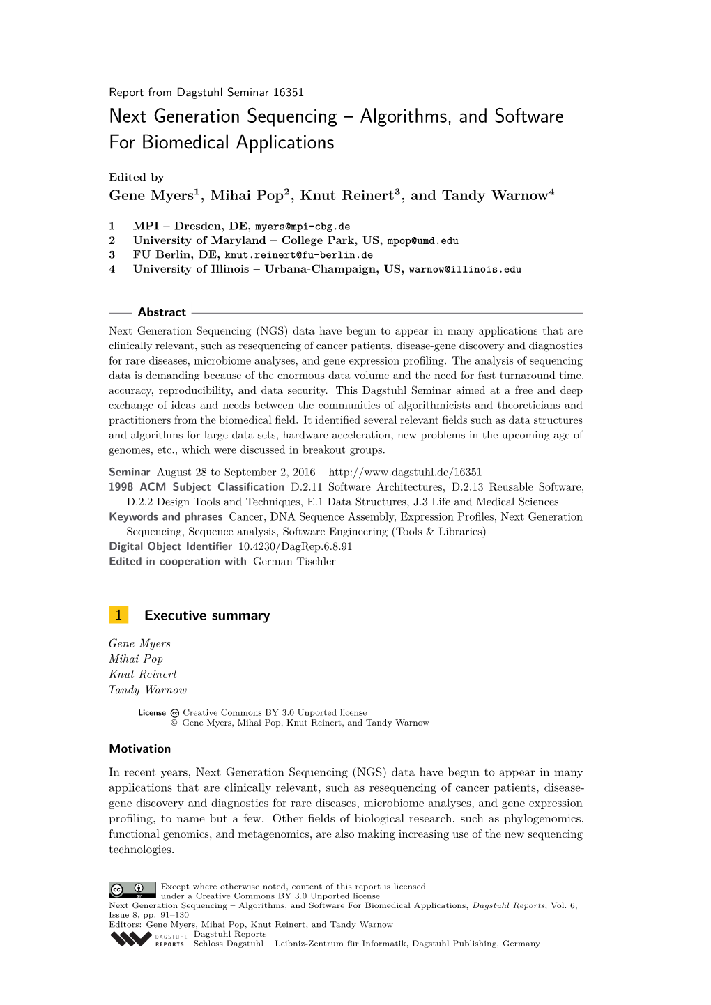 Next Generation Sequencing – Algorithms, and Software for Biomedical Applications