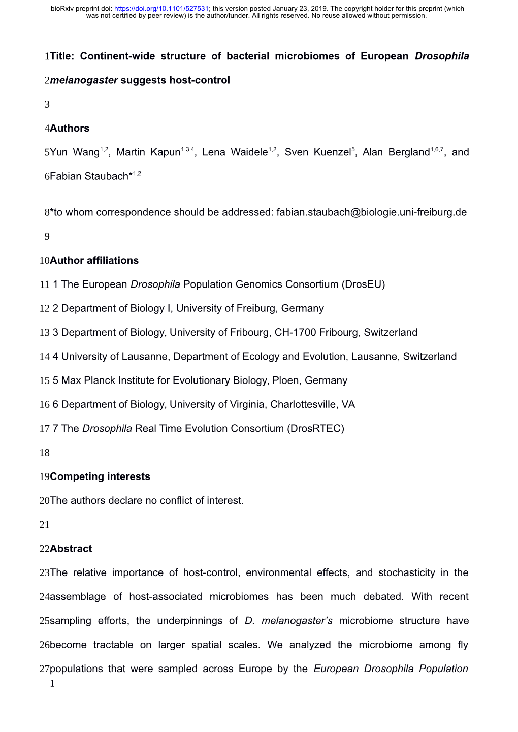 Continent-Wide Structure of Bacterial Microbiomes of European Drosophila