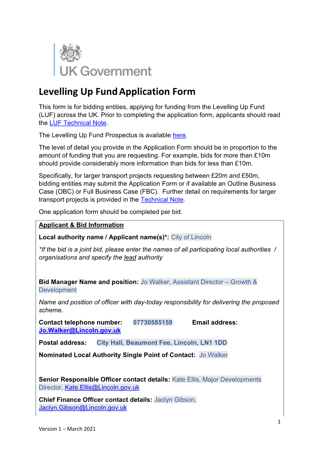 Levelling up Fundapplication Form