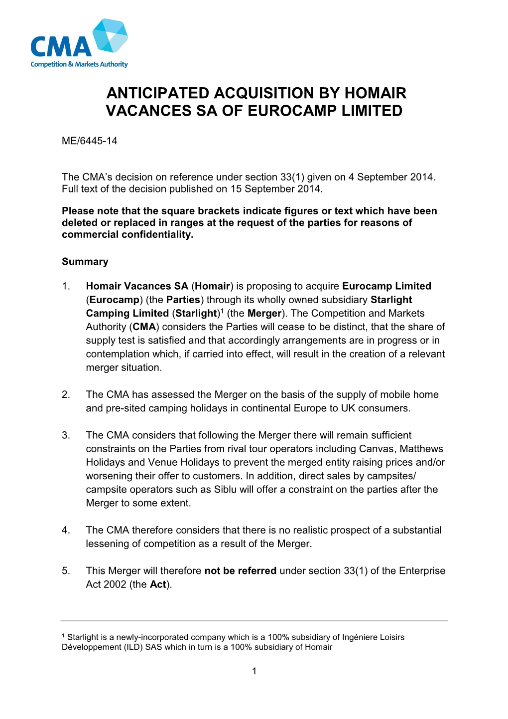 Homair-Eurocamp Decision
