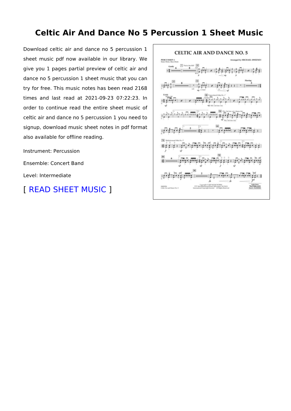 Sheet Music of Celtic Air and Dance No 5 Percussion 1 You Need to Signup, Download Music Sheet Notes in Pdf Format Also Available for Offline Reading