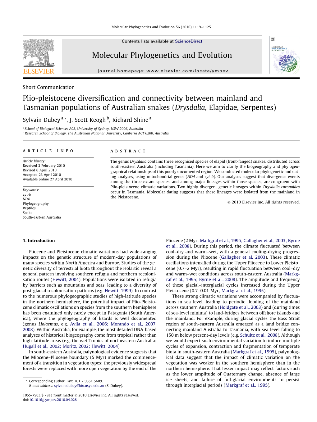 Molecular Phylogenetics and Evolution 56 (2010) 1119–1125